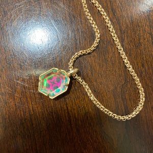Kendra Scott Long Pendant Teo Necklace Dichroic Glass Rose Gold